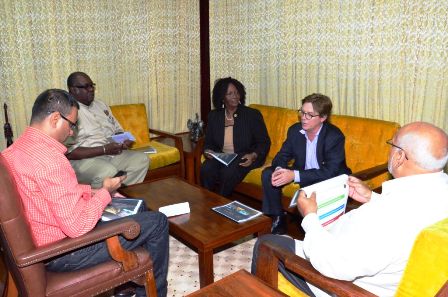 From left: Natural Resources and the Environment Minister Robert Persaud; Guyana Geology and Mines Commission Assistant Commissioner Newell Dennison; Guyana Goldfields Inc Senior Vice President Violet Smith; the company’s CEO Patrick Sheridan; and President Donald Ramotar