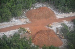 An aerial view of works ongoing in preparation for the Amaila Falls Hydropower Project