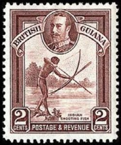 British Guiana (1934) Indian shooting fish. The 1954 issue was a 4-cent stamp edition