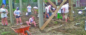 Builders Beyond Borders (B3) members busy at work on the construction site on Sunday