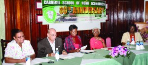 Carnegie School of Home Economics Headteacher Penelope Harris, Board Chairman John Seeram and other senior officials of the school at a press briefing last week