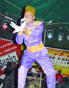 Dethroned Roger Hinds called “Young Bill Rogers” during his performance at the finals of the Calypso competition on Friday evening