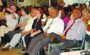 Prime Minister Samuel Hinds, Speaker of the National Assembly, Raphael Trotman and Presidential Advisor on Governance, Gail Teixeira among the attendees of the lecture by Professor Emeritus, Dr Alvin Thompson at the Umana Yana