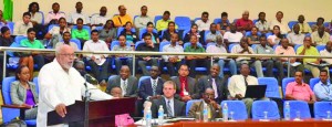 President Donald Ramotar addressing the third Engineering Conference last week at the Guyana International Conference Centre