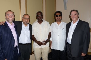 From left to right: Pacific Rubiales Energy Executive Director and Chairman Serafino Iacon, CGX Energy Inc Chairman Dr Suresh Narine, Transport and Hydraulics Minister Robeson Benn, CGX Energy Inc co-founder Kamal Dookie and Pacific Rubiales Energy’s Ronald Pantin