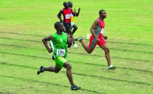 Tevin Garraway (extreme left) ran away comfortably with the Under-20 100m