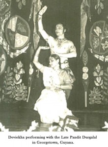 Deviekha, as a young dancer, performs with the late Pandit Durgalall in Guyana