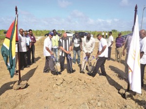 President Donald Ramotar, Public Works Minister Robeson Benn, Guyana Civil Aviation Authority (GCAA) Director General Zulfikar Mohammed and Public Works Ministry Permanent Secretary (acting) Derrick Jodhan at the sod-turning ceremony for the GCAA’s new headquarters at Ogle  (GINA photo)