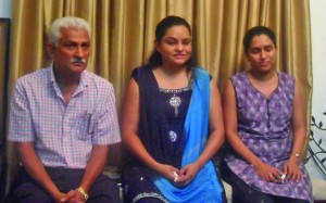 From left: Lokesh Singh, Dr Vindhya Persaud and sister Trishala Persaud as they addressed the press Sunday night