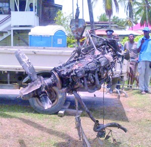 One of the engines being loaded onto a canter truck 