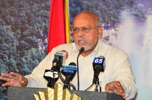 President Donald Ramotar addressing a press conference at Office of the President