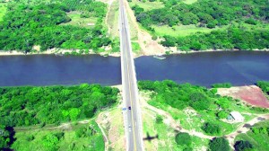 An aerial veiw of the Takutu bridge