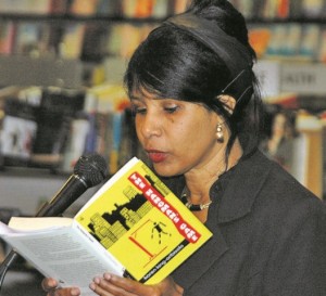 Reading an excerpt from her book "The Hangman's Game"