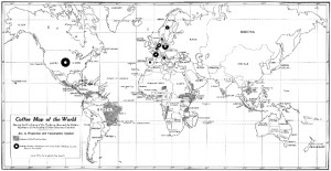 1922 Coffee map of the world.  Inset (R) shows areas of coffee cultivation along the Guiana coasts at the time