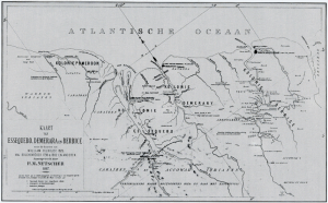 Dutch colonies in Guiana. Berbice, Essequibo and Demerara (now Guyana).  Map of the History (1888) by PM Netscher (IVN) 