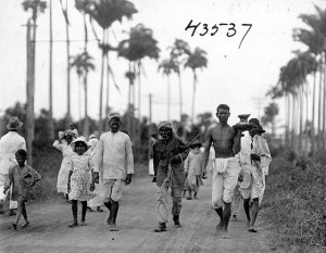 Labourers returning home after a day's work in the fields