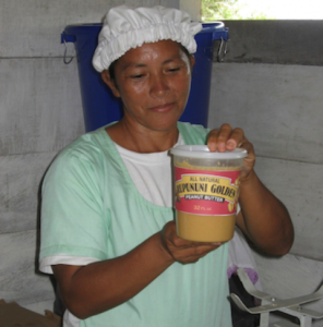 Displaying a jar of locally-made peanut butter