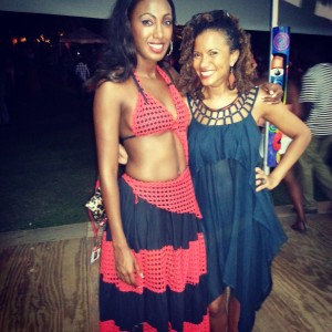 Travel journalist Jeanille Bonterre and St Lucia carnival queen wear First Resort designs