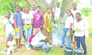Volunteers pose with working gear during a recent tree painting exercise in the Botanical Gardens