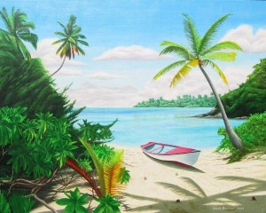 'A Tropical Scene'. A commissioned piece that is hanging on one of his client's wall in the U.S.