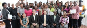 Front row: University of Guyana Faculty of Social Sciences Dean, Dr Paloma Mohamed; Ohio University Media Consultant, Andrew Alexander; U.S. Ambassador D Brent Hardt; Ohio University Institute of International Journalism Director, Dr Yusuf Kalyango and University of Guyana Centre for Communication Studies Director Carolyn Walcott, along with participants of the workshop