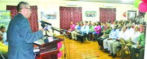 Natural Resources and Environment Minister Robert Persaud speaking at the Guyana Forestry Commission at the launch of the BIT training programme