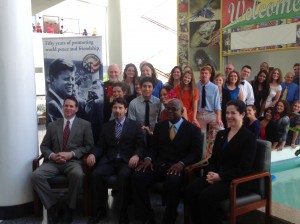 Front row, from left to right: Peace Corps Country Director Brannon Brewer, U.S. embassy Charge d’ Affaires Thomas Pierce, Chief Education Officer Olato Sam and Peace Corps Training Director Jaime Brancato, along with the Peace Corps volunteers