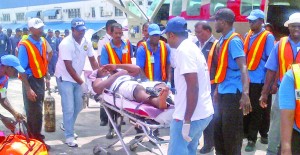 One of the injured passengers at the Ogle International Airport after the accident 