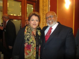 President Donald Ramotar and his Brazilian counterpart Dilma Rousseff at the MERCOSUR Summit in Montevideo, Uruguay