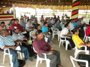 Region Nine toshaos and other village representatives at the meeting with officials of the various sub-agencies under the Natural Resources and Environment Ministry at the St Ignatius benab