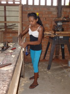 Cheryl working on the chopping board