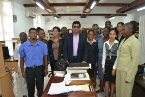 Attorney General and Legal Affairs Minister Anil Nandlall meeting with the staff of the Land Registry in New Amsterdam, Region Six, who are housed in the bottom-flat of the High Court