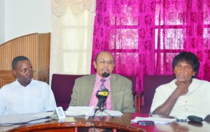 From left Sebert Blake, KA Juman Yassin and Ramjeet Ramphal during the press conference