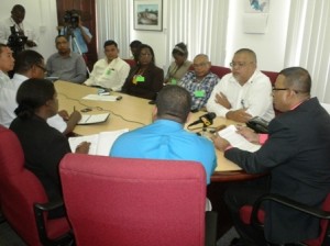 Natural Resources and Environment Minister Robert Persaud holding the first meeting with the Multi-stakeholder Group members back in February