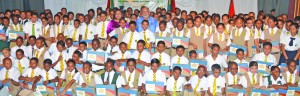 The 173 NGSA students along with President Donald Ramotar and Education Minister Priya Manickchand 