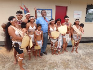 Surama Culture Group and Prime Minister Samuel Hinds at the launch of the Bina Hill Solar Field (Photo by S. James)