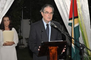 Brazilian Ambassador to Guyana Luiz Seixas De Andrade speaking at the 191st anniversary of the Federative Republic of Brazil