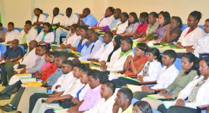 Guyanese doctors gathered at the Guyana International Conference Centre (GICC) for their orientation