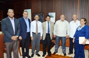 Flashback! This November 2012 photo shows Trinidad and Tobago Food Production Minister Devant Maharaj (fourth from left) and a team from his ministry following a meeting with President Donald Ramotar, Agriculture Minister Dr Leslie Ramsammy and Natural Resources and the Environment Minister Robert Persaud 