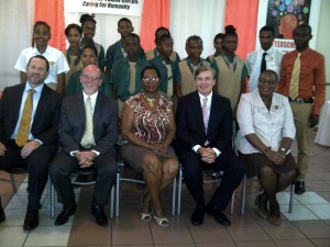 Some of the participating students from St John’s College, along with officials, who attended the launch of the “Afterschool Interactive Maths and Science Project”