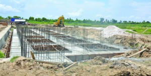 Ongoing works on Phase II of the Synthetic track and field facility at Leonora, West Coast Demerara, as of last Saturday (Photos Rajiv Bisnauth) 