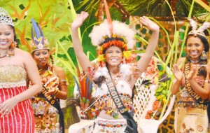 All hail the queen! Newly crowned Miss Amerindian Heritage Analisa Andrews of Moraikobai raises her hands in appreciation OF the crowd, minutes after being announced the winner of the pageant (Carl Croker photo)