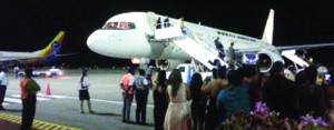 Passengers getting ready to board the flight 