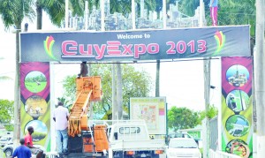 The entrance to the Sophia Exhibition Centre being prepared for the hosting of the 2013 GuyExpo trade show