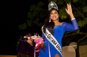 Katherina Roshana moments after being crowned Miss Guyana Universe 2013. Miss Roshana was proudly sponsored by Limacol.