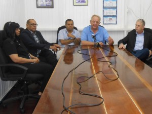 From left: Dr Marissa Seepersaud, Dr Kishan Narine and GPHC's Chief Executive Officer Michael Khan with two ICHF representatives at the press briefing