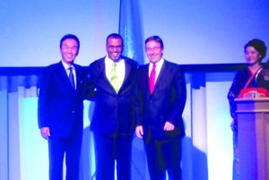 Natural Resources and Environment Minister Robert Persaud after the signing of the Convention with Japanese Environment  Minister Nobuteru Ishihara, and UNEP Executive Director Achim Steiner