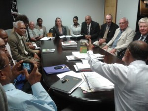 Agriculture Minister Dr Leslie Ramsammy makes a point during the engagement at his office