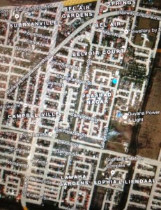 The Prashad Nagar housing scheme surrounded by other communities (Google Maps)