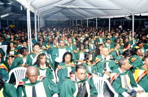 A section of the graduates minutes before they were called on stage to receive a replica of their certificates